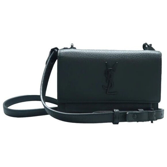 Saint Laurent Handbags - 100% Authentic SAINT LAURENT Sunset Mini Black Leather Shoulder Bag 1294-101724